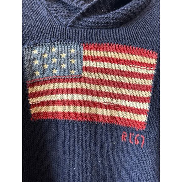 VTG Polo Ralph Lauren American Flag Cowlneck Navy Blue sweater XLT - Picture 2 of 4